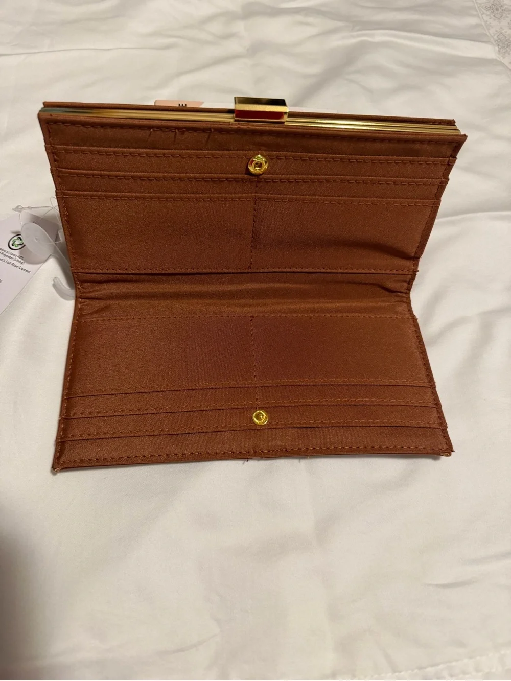 Time and Tru Brown Leatherette Clutch with Gold Frame
